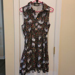 Paper Plane London Tropical Sleepy Sloths Novelty Print Dress Women's Size S/M